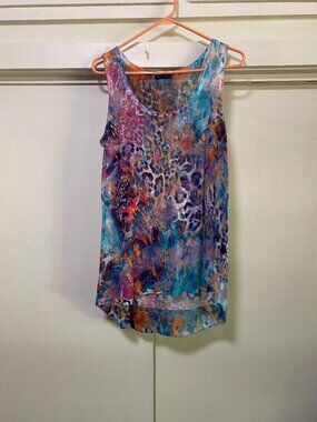 Nally & Millie, sleeveless, tie dye mixed w/animal print tunic/tank, size S/M